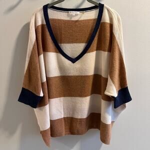 Minnie Rose Oversized Striped 100% Cashmere Batwing Sweater Size XS/S